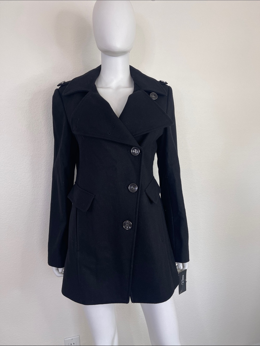 Kenneth Cole New York Black Double-Breasted Wool Peacoat